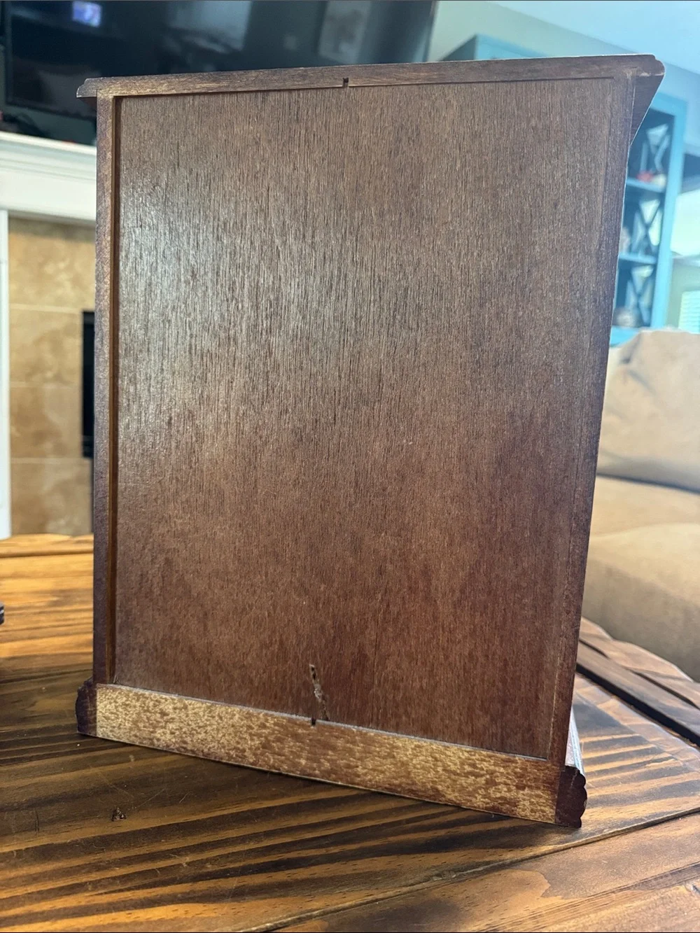 Wood Finish Jewelry Armoire with Floral Glass Door